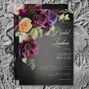 Dark Elegant Black Blur Floral Bridal Luncheon Einladung