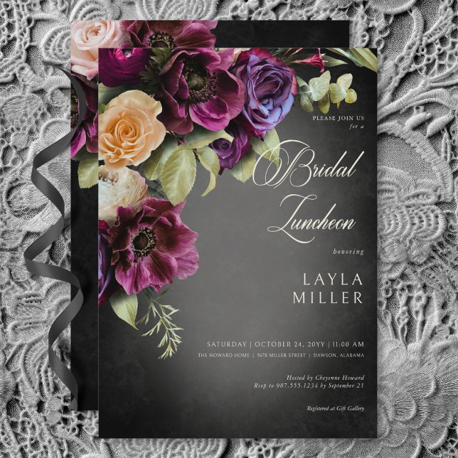 Dark Elegant Black Blur Floral Bridal Luncheon Einladung (Dark Elegant Black Blur Floral Bridal Luncheon Invitation)