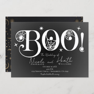 Dark Elegant BOO Schwarz-weiße Halloween Hochzeit  Einladung