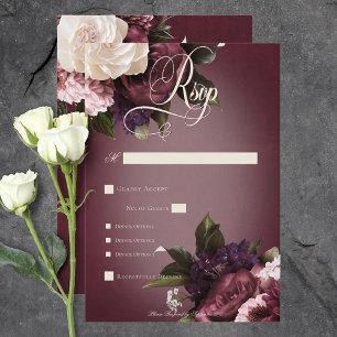 Dark Elegant Burgundy & Cream Blur Floral Dinner RSVP Karte
