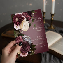 Dark Elegant Burgundy & Cream Blur Floral Wedding