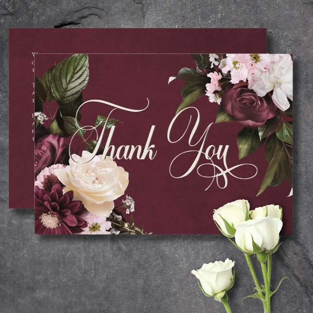 Dark Elegant Burgundy & Cream Floral Wedding Dankeskarte (Dark Elegant Burgundy & Cream Floral Wedding Thank You Card)