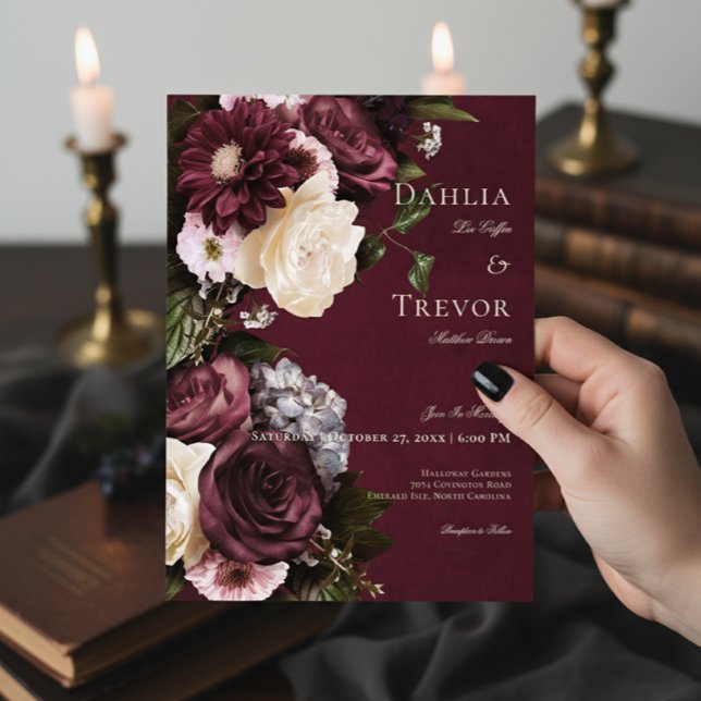 Dark Elegant Burgundy & Cream Floral Wedding Einladung (Von Creator hochgeladen)