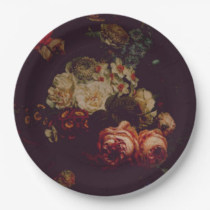 Dark Elegant Burgundy Moody Floral Pappteller