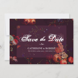 Dark Elegant Burgundy Moody Floral Save The Date
