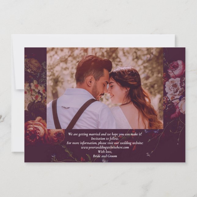 Dark Elegant Burgundy Moody Floral Save The Date (Rückseite)