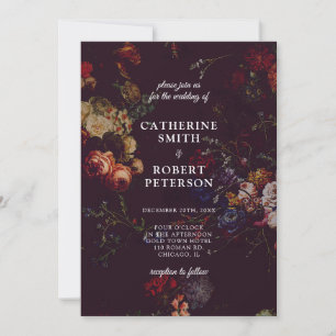 Dark Elegant Burgundy Moody Floral Wedding Einladung