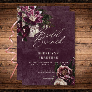 Dark Elegant Burgundy & White Floral Bridal Brunch Einladung
