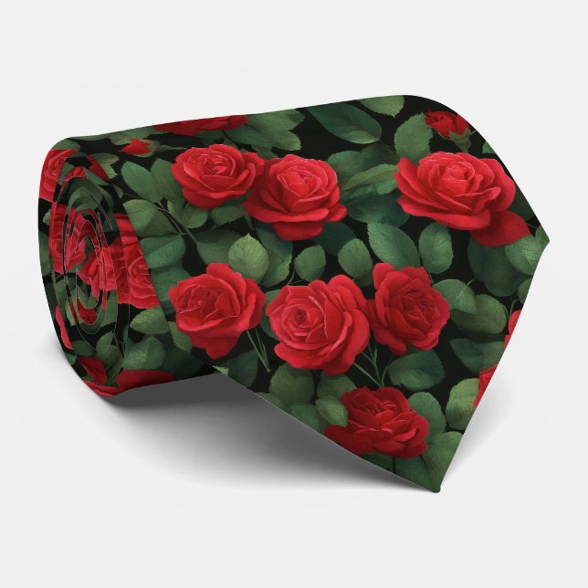 Dark Elegant Red Rose Pattern Krawatte (Gerollt)