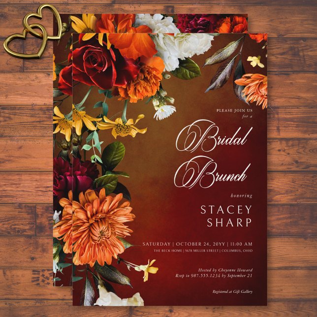 Dark Elegant Summer Sunset Floral Bridal Brunch Einladung (Dark Elegant Summer Sunset Floral Bridal Brunch Invitation)
