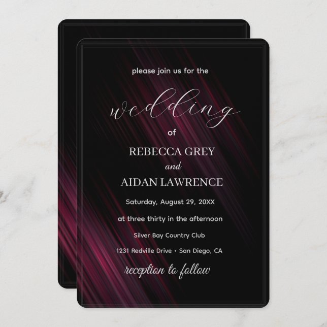 Dark Elegant Wedding Invitation Design Einladung (Vorne/Hinten)
