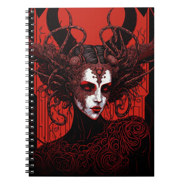 Dark Elf Demon Red Black Fantasy Art Notizblock (Vorderseite)
