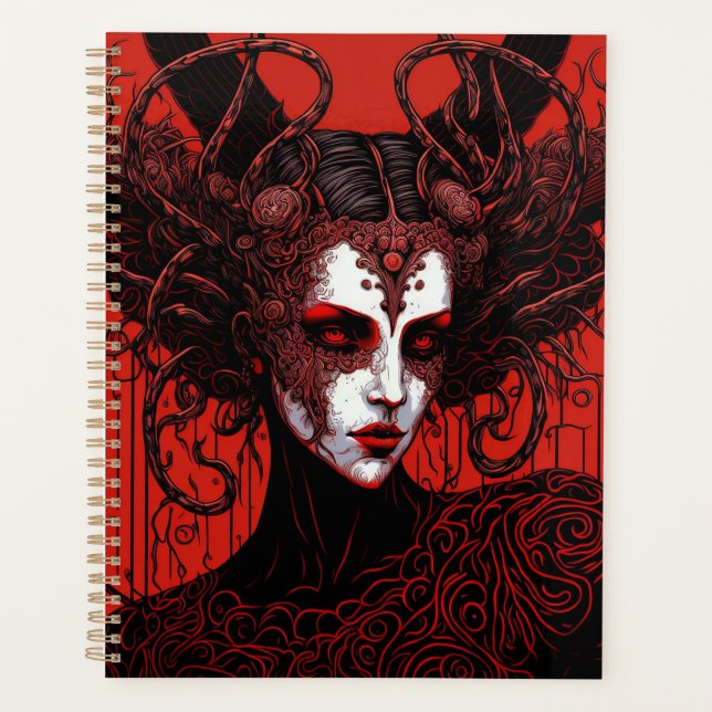 Dark Elf Demon Red Black Fantasy Art Planer (Vorderseite)