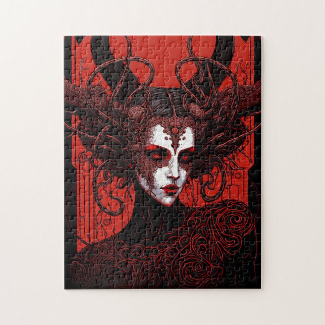Dark Elf Demon Red Black Fantasy Art Puzzle (Vertikal)