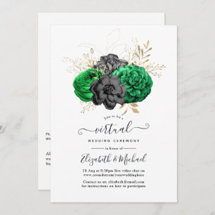 Dark Emerald and Gold Floral Virtual Wedding Einladung
