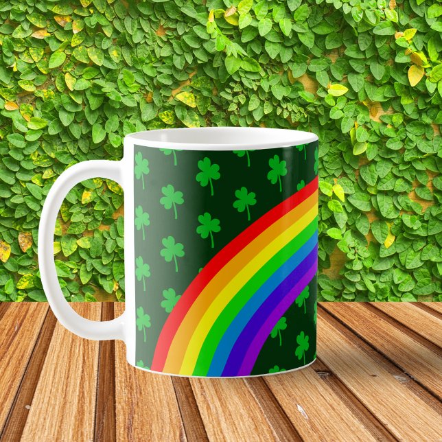 Dark Emerald Green Clover Rainbow St Patricks Day Kaffeetasse (Von Creator hochgeladen)