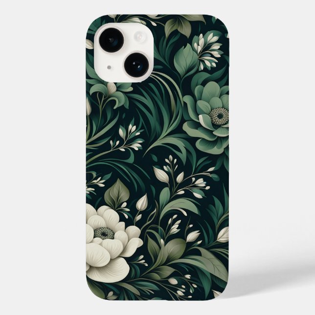 Dark Emerald Green Floral Case-Mate iPhone Hülle (Rückseite)