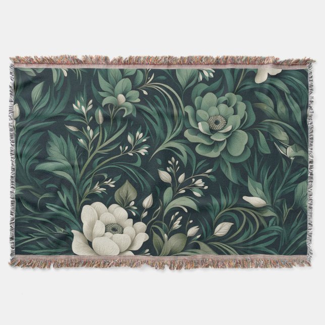 Dark Emerald Green Floral Decke (Vorderseite)
