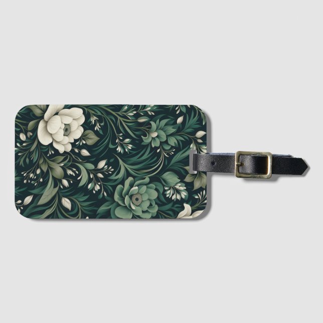 Dark Emerald Green Floral Gepäckanhänger (Vorderseite (Horizontal))