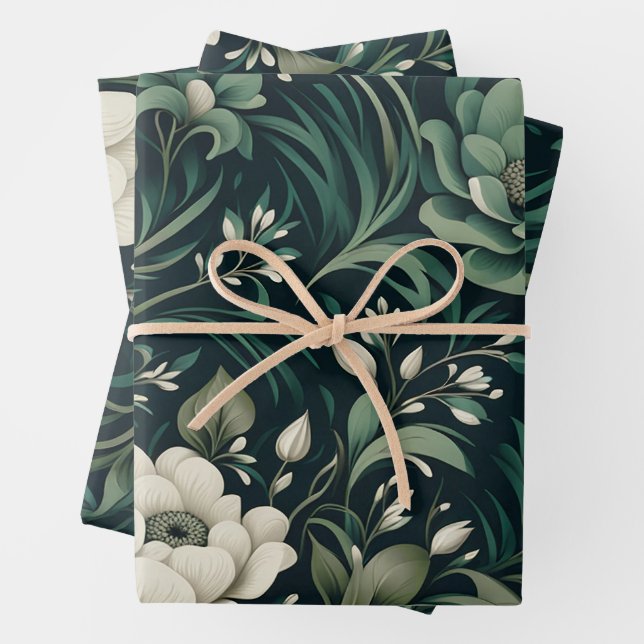 Dark Emerald Green Floral Geschenkpapier Set (Beispiel)