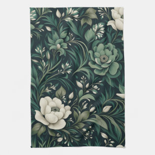 Dark Emerald Green Floral Geschirrtuch