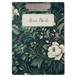 Dark Emerald Green Floral Klemmbrett