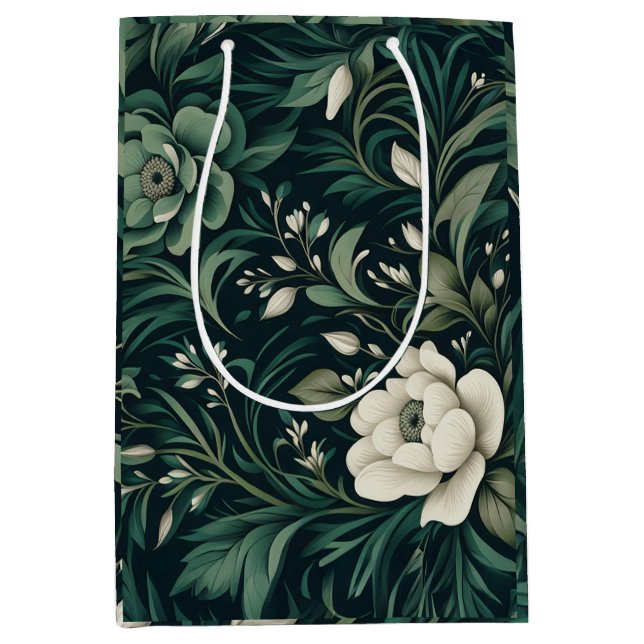 Dark Emerald Green Floral Mittlere Geschenktüte (Vorderseite)