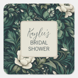 Dark Emerald Green Floral Quadratischer Aufkleber