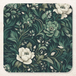 Dark Emerald Green Floral Rechteckiger Pappuntersetzer