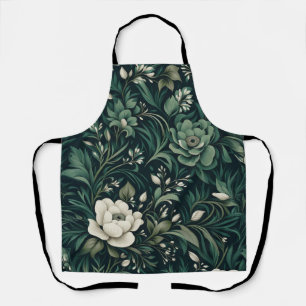 Dark Emerald Green Floral Schürze