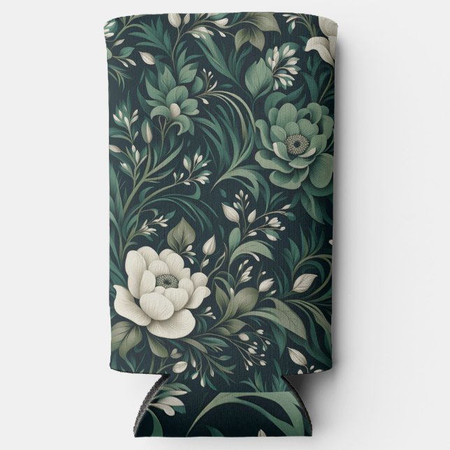 Dark Emerald Green Floral Selters Dosenkühler (Vorderseite)