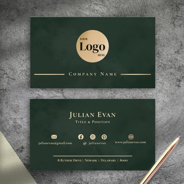 Dark Emerald Green Gold Professional Company Logo Visitenkarte (Dark Emerald Green Gold Professional Company Logo Business Card)