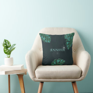 Dark Emerald Modern Tropical Foliage Kissen