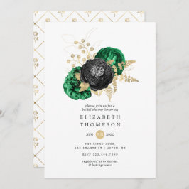 Dark Emerald und Gold Floral Brautparty Einladung