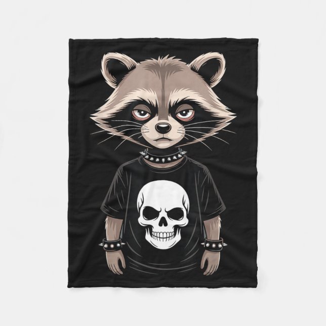 Dark Emo Raccoon With Skull Punk Style Alternative Fleecedecke (Vorderseite)