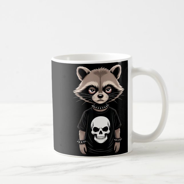 Dark Emo Raccoon With Skull Punk Style Alternative Kaffeetasse (Rechts)