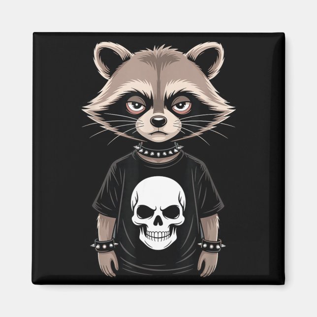 Dark Emo Raccoon With Skull Punk Style Alternative Magnet (Vorne)