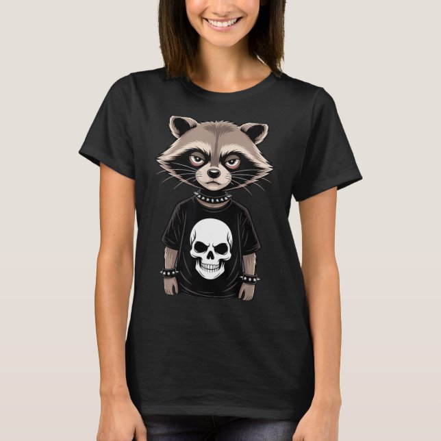 Dark Emo Raccoon With Skull Punk Style Alternative T-Shirt (Vorderseite)