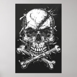 Dark Evil Unique Skull and Crossbones Illustration Poster