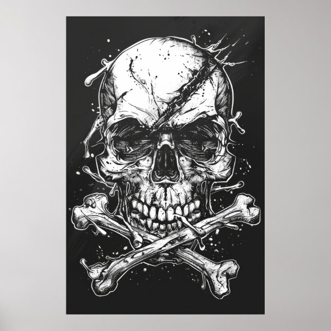 Dark Evil Unique Skull and Crossbones Illustration Poster (Vorne)