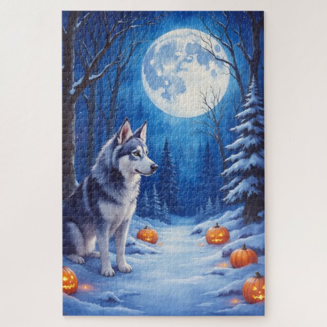 Dark-Fantasy-Alaskan-Malamute-Halloween-Kunstwerk Puzzle (Vertikal)