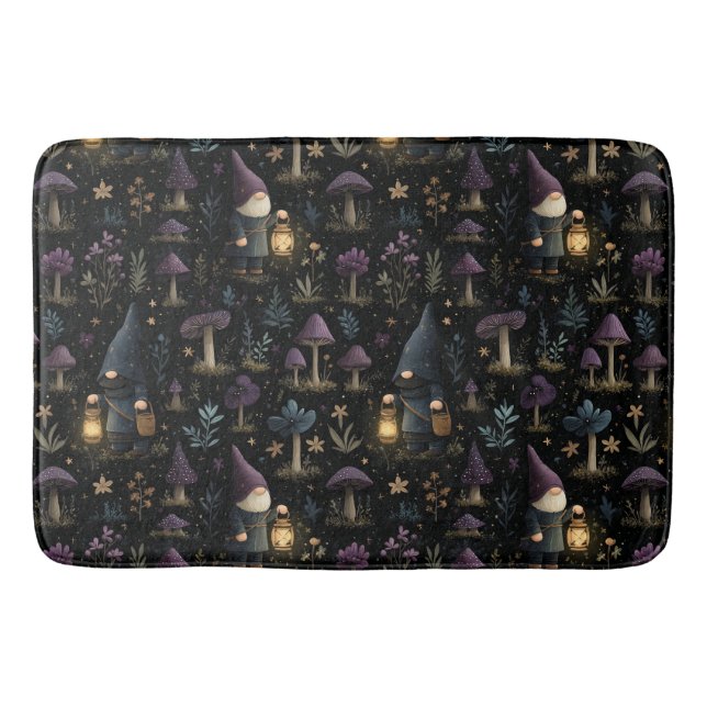 Dark Fantasy Gnome und Mushroom Pattern Badematte (Vorderseite)
