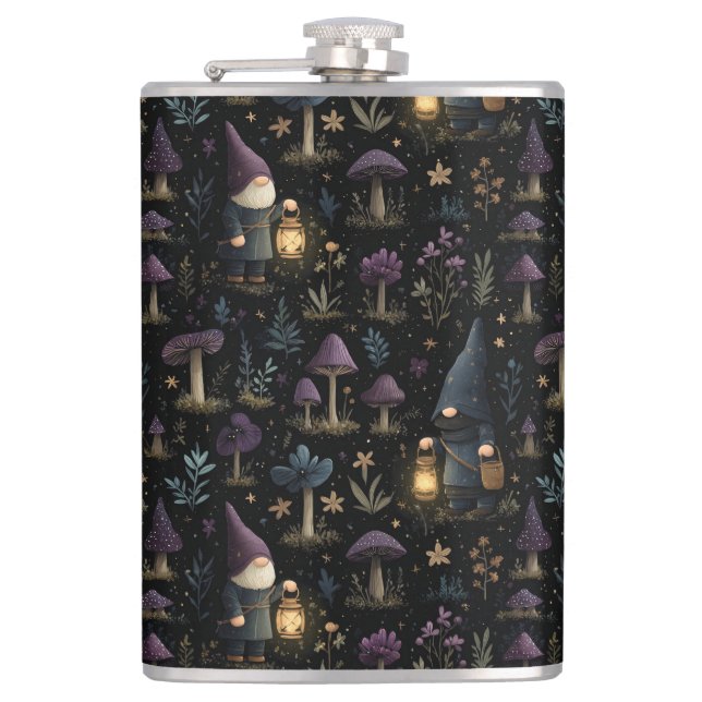 Dark Fantasy Gnome und Mushroom Pattern Flachmann (Vorderseite)