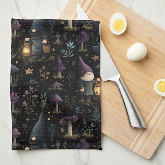 Dark Fantasy Gnome und Mushroom Pattern Geschirrtuch (Viertel Falte)