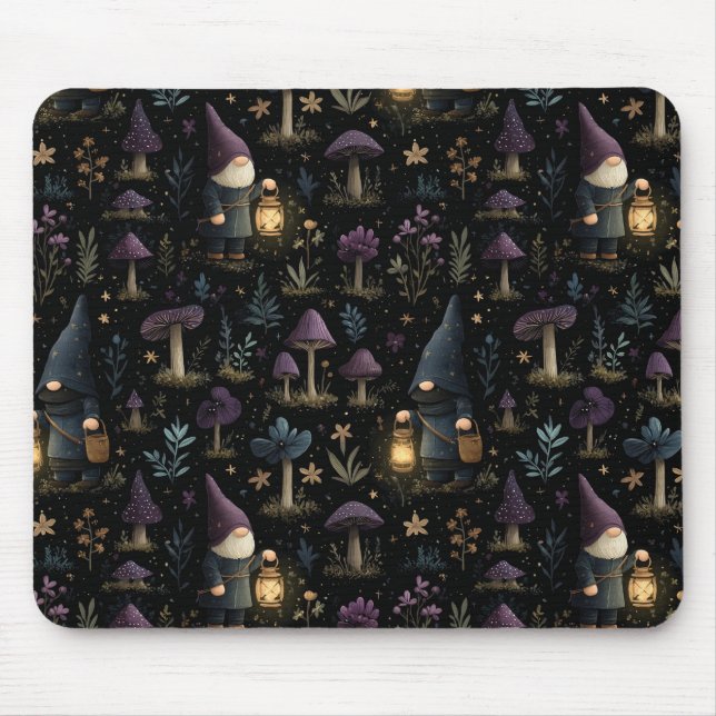 Dark Fantasy Gnome und Mushroom Pattern Mousepad (Vorne)