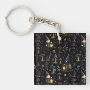 Dark Fantasy Gnome und Mushroom Pattern Schlüsselanhänger