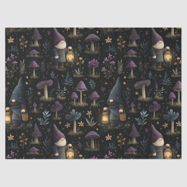 Dark Fantasy Gnome und Mushroom Pattern Seidenpapier (Vorderseite)