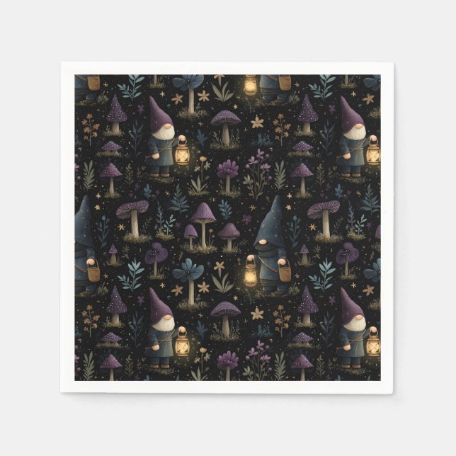 Dark Fantasy Gnome und Mushroom Pattern Serviette (Vorderseite)