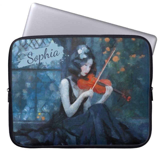 Dark Fantasy Gothic Violinist in Moonlit Garden Laptopschutzhülle (Vorderseite)