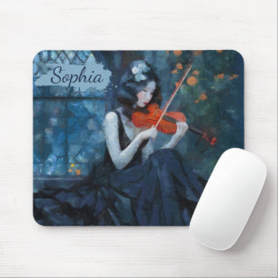 Dark Fantasy Gothic Violinist in Moonlit Garden Mousepad